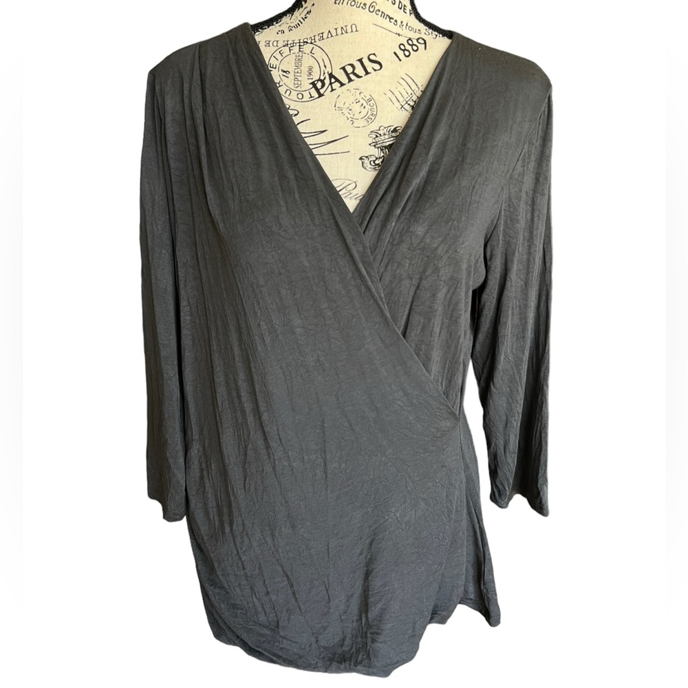 Natori faux wrap modal spandex blend top gray Sz XL